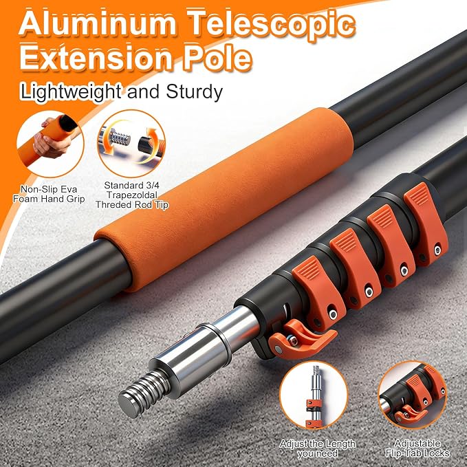 18FT Window Cleaning Kit, 2-in-1 Squeegee with 3-12FT Telescoping Pole & Flip-Lock & Screw Dual Locking, Professional Long Handle Washing Tool for High Windows