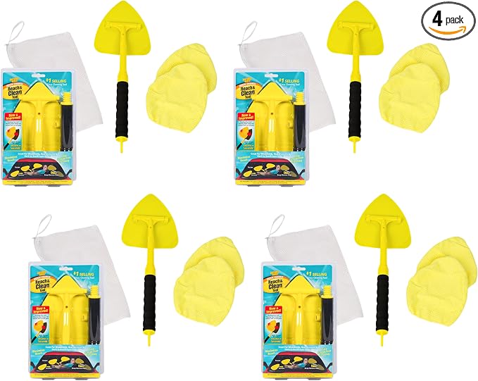 Invisible Glass 95160 Reach & Clean GlassWindshieldCleaner ToolKit With ExtendableHandle, ReusableQuickChange Microfibers,StorageBag for AutoWindshield,Trucks, SUVs, RVs,Windows (Pack of 4)