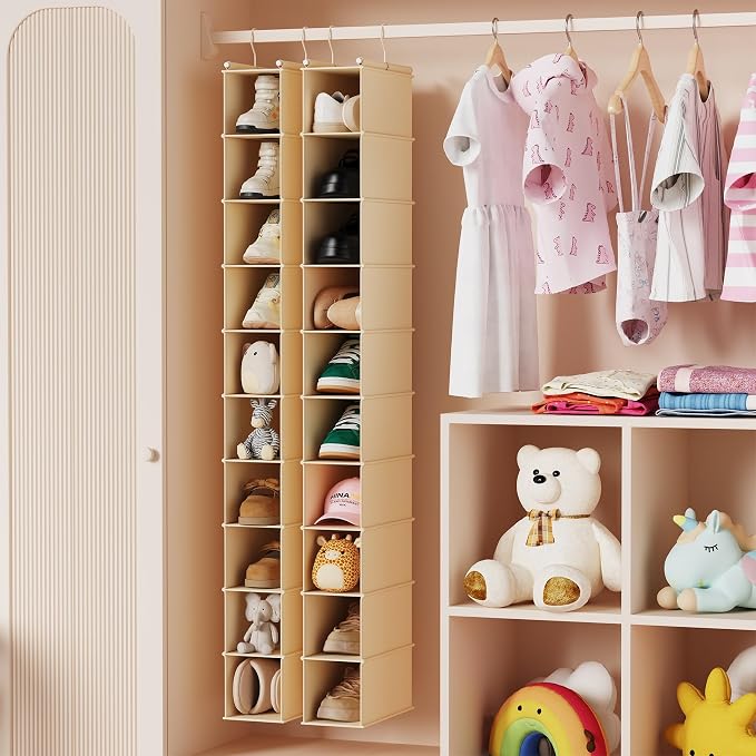 MAX Houser 10 Tier Foldable Hanging Shoe Organizer, Hanging Shoe Storage Shelf, Beige