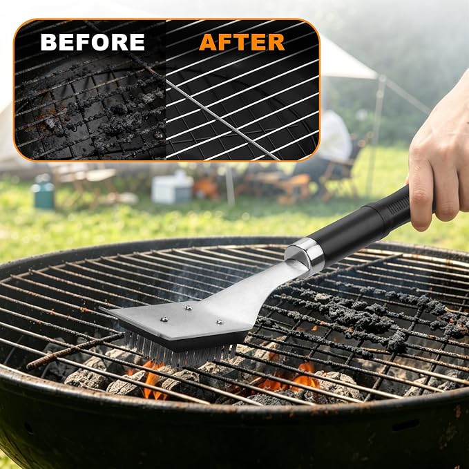 BBQ Grill Cleaning Brush Scraper with 2 Replaceable Stainless Steel Bristles Head, 72-Well Wires Brush, Stainless Grill Grate Cleaner, for Weber Gas, Charcoal, Electrical, Infrared