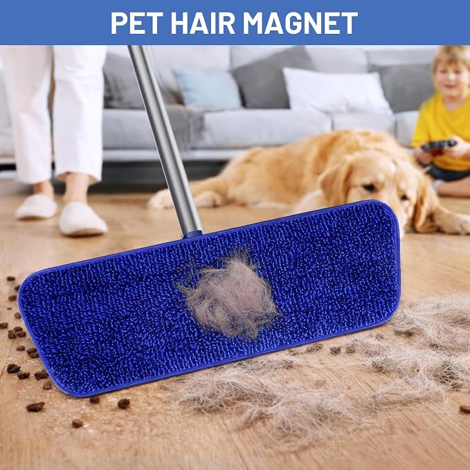 Microfiber Flat Mop for Hardwood Floors Cleaning with 55" Adjustable Handle | 4 Washable Reusable Dust Mop Pads, Professional Aluminum Mop Head, 360° Swivel, Wet Dry Use for Tile, Laminate, Vinyl, Wall