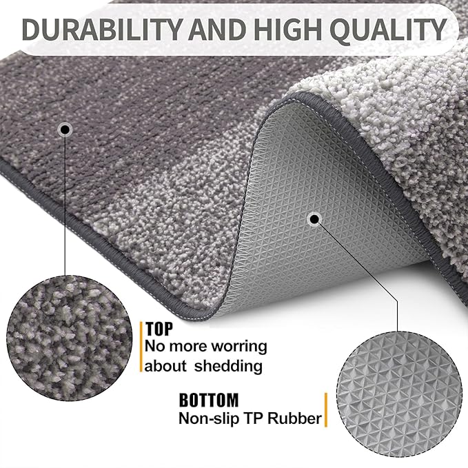 Kitinjoy Indoor Outdoor Door Mat, 36x24 Non-Slip Absorbent Dirt Trapper, Low-Profile Washable Inside Entrance Front Floor Mat, Sturdy Soft Entry Doormats for Entryway, Light Grey