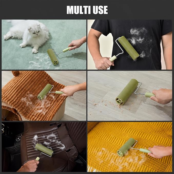 Extra Sticky Large Surface Lint Roller, 6.3''Wide Roller for Pet Hair | Long Handle Lint Remover for Couch, Furniture, Clothes, Dog & Cat Hair Remover (8 Refills(Scented))