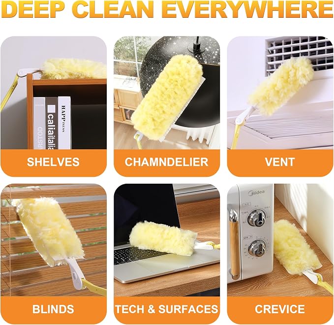 JOYMOOP Scented Telescopic Duster kit, 3FT Extendable Handle (Yellow) + 24 Yellow Refills for Swiffer Feather Duster,Easy Cleaning for Ceilings, Ceiling Fans, Blinds, Vents & Shelves