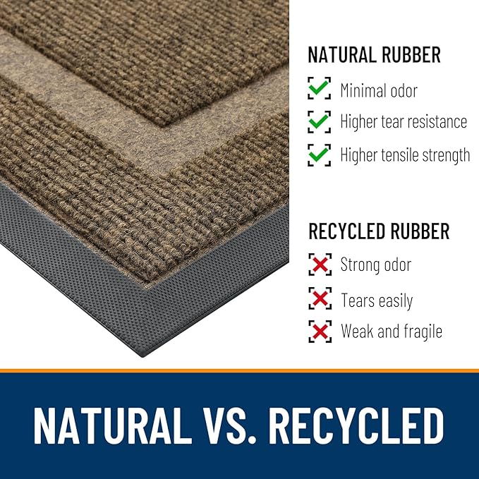 OLANLY Front Door Mat Indoor Outdoor Entrance, Waterproof All-Season, All-Weather Doormat, Sturdy Natural Rubber, Fade Resistant, Low Profile, Easy Clean Patio Porch Entryway Mat, 59x20, Brown