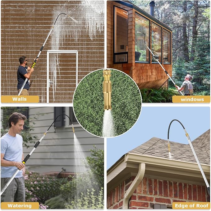 16FT (24ft Reach) Telescopic Gutter Cleaning Tools from The Ground, Rain Gutter Cleaners Tool with Hose Copper Attachment, Long Reach Gutters Cleaner Wand with Extension Pole