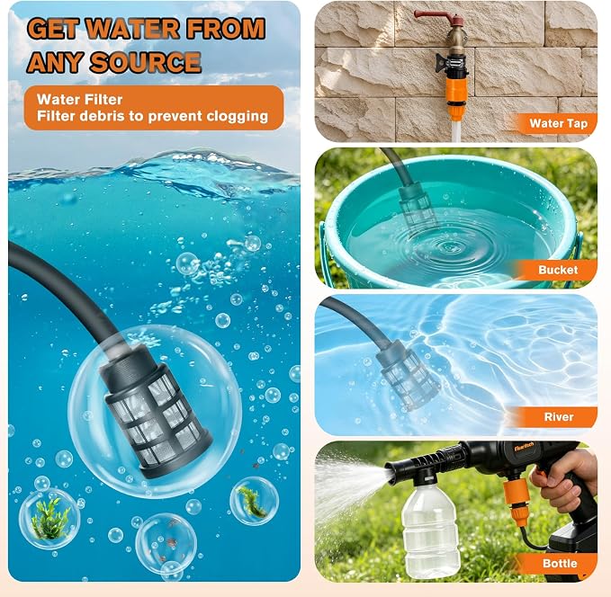 Cordless Pressure Washer, 900PSI Portable Power Washer with 6-in-1 Nozzle | Water Pressure Washer with Charge & 2*21V Batteries, Electric Power Cleaner for Car Wash, Garden, Patio & Home