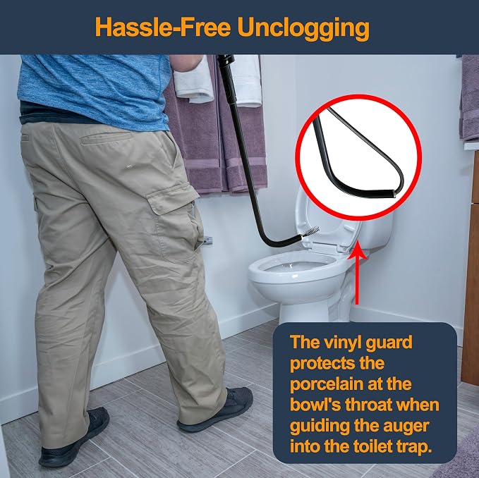HimaPro Professional Toilet Auger/Closet Auger, 3 Feet Pipe Snake | Rust-Resistant High-Carbon Spring Wire, Scratch-Free Vinyl Sleeve, Ergonomic Non-Slip Handle