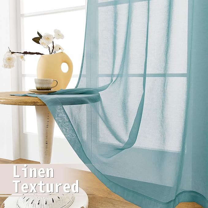 Tollpiz Sheer Door Curtains Closet Linen Textured Curtain Sheers Doorway Light Filtering Voile French Door Rod Pocket Curtains Patio Door, 54 x 63 inches Long, Dusty Blue, Set of 1 Panel