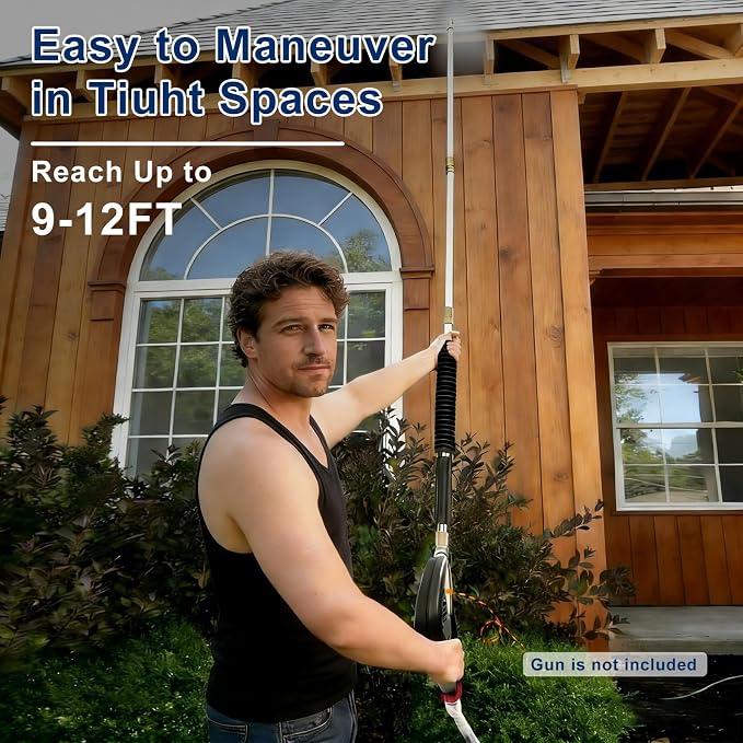 Pressure Washer Extension Wand for Gutter Cleaning - Stainless Cleaning Tools with Spray Nozzle Tips,30°90°120°Curved Rod 1/4’’Quick Connect Replacement for Anti-Leaked Ring 4000 PSI