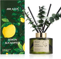Reed Diffuser Set with 6.76 fl oz Lemon Eucalyptus Scent Essential Oils and 3 Leaves & 8 Diffuser Sticks,Bathroom Shelf Decor & Air Freshener, House Bedroom Office Decor & Gifts