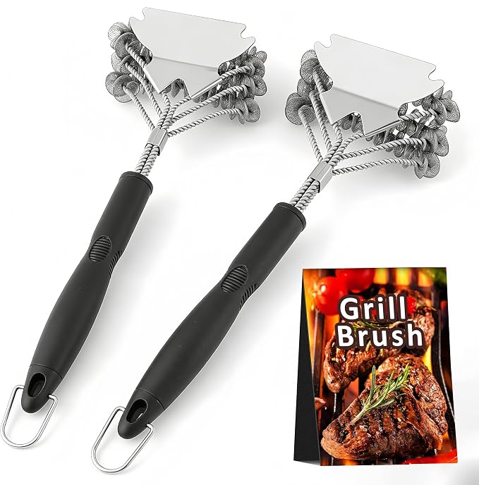 2 Pack Grill Brush and Scraper Bristle Free – Safe BBQ Brush for Grill – 18'' Stainless Grill Grate Cleaner - Safe Grill Accessories for Porcelain/Weber Gas/Charcoal Grill – Gifts for Grill Wizard