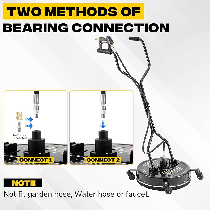 PWACCS 20" Pressure Washer Surface Cleaner with 4 Wheels and Dual Handle | Power Washer Driveway Attachment, For Concrete, Patio, Sidewalk, Deck, Black, 4500 PSI