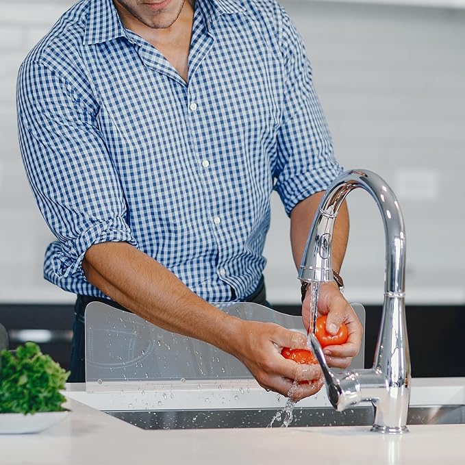 Beautyflier Splash Guard for Kitchen Sink Area Placed, Premium Kitchen Sink Water Splash Guard Behind the Sink/Behind Faucet, for Kitchen, Island and Bathroom, 16.75 Inches, Bottom Leak-Proof