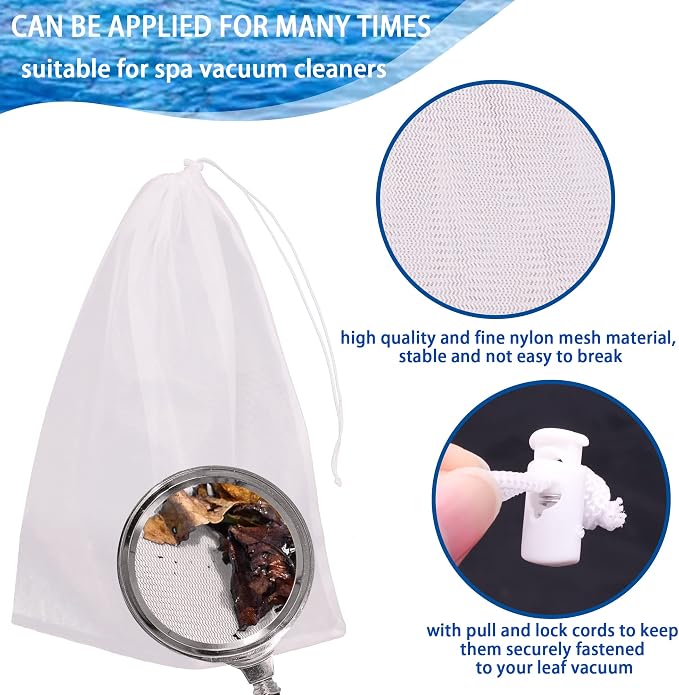 6Pack 24 * 16'' Pool Fine Mesh Filter Bags for Leaf Vacuum Pool Cleaners,Pool Vacuum Net Bag Replacement Bag with Pull & Lock Cord,Universal Fit,Holds Leaves,Debris