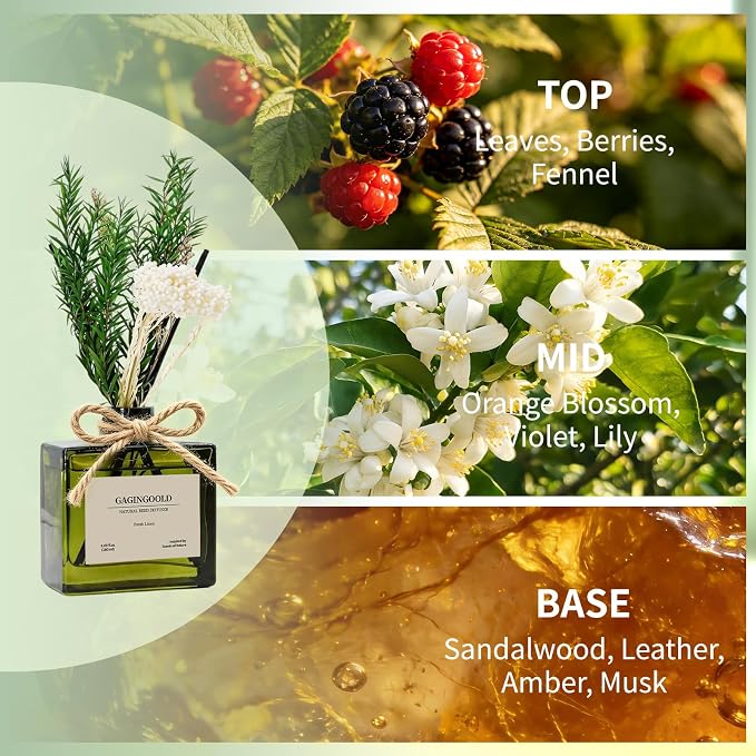Reed Diffuser, 6.1 oz Fresh Linen Scent Diffuser with Sticks & Dried Flowers, 120 Days Long Lasting diffusers for Home, Elegant Fragrance for Bathroom Bedroom Office Decor Air Fresh