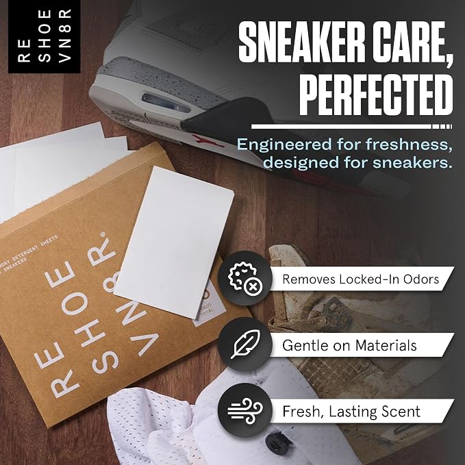 RESHOEVN8R Shoe Wash Detergent Laundry Sheets - 16 Loads, Cleans 48 Shoes | Eco-friendly formula safe on all shoes, laces & materials, for use in the washing machine