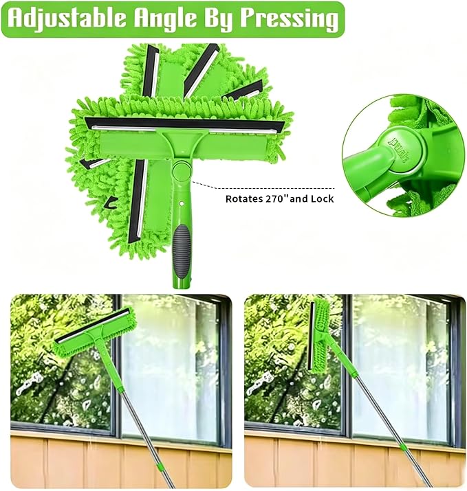 2-in-1 Window Cleaner Tool, 68'' Squeegee for Window Cleaning | Extension Pole, Scrubber with Rotating Head, Streak-Free Squeegee, Thickened Stainless Steel, In/Outdoor Washing Equipment