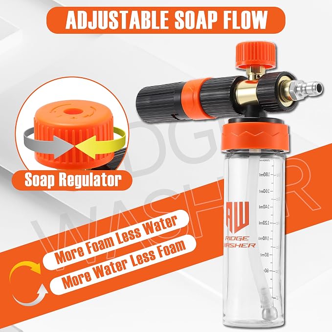 RIDGE WASHER Power Washer Gun Mini Foam Cannon with Dual Connector, 200 ML | No Dilution Required, Stainless Steel Gun for Foam Blaster, 1/4" Quick Connect, 4000 PSI