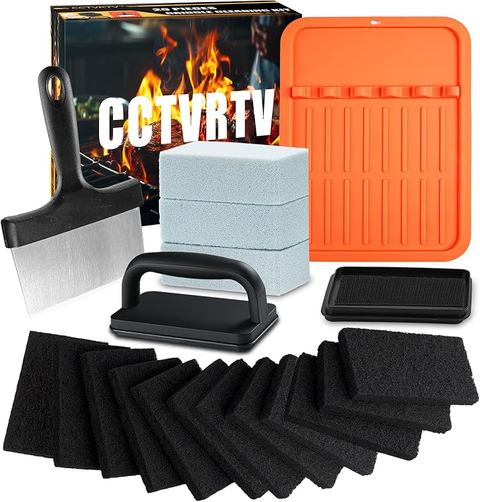 Upgraded Griddle Cleaning Kit for Blackstone | 20 Pieces Flat Top Grill Accessories Cleaner Tool Set, with Griddle Scraper, Silicone Spatula Mat, Grill Stone, Griddle Brush
