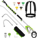 Tool Daily 21FT Telescoping Pressure Washer Wand with Brush, Extension Wand | Aluminum Telescopic Gutter Cleaner with 3 Curved Rods, 5 Sprayer Nozzle Tips and Adjustable Belt, 4000 PSI