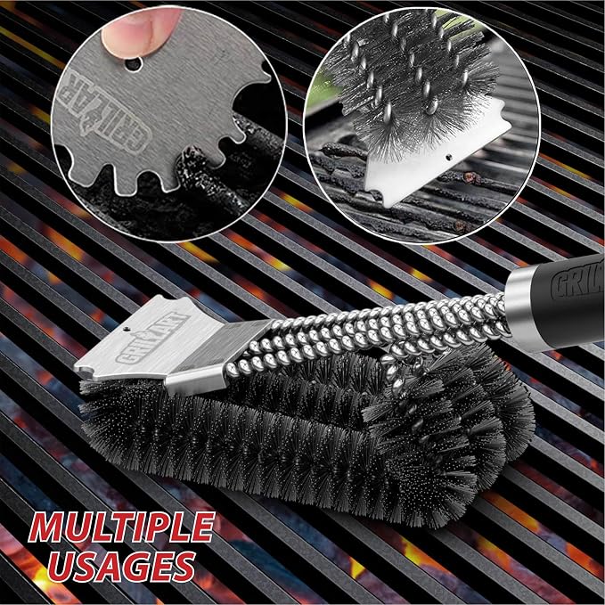 GRILLART Grill Brush and Scraper,18 Inch BBQ Grill Cleaning Brush Kit, Wire Scrubber, Universal Fit BBQ Cleaner Accessories for Grill/Smoker/Gas/Charcoal Grill Cleaning-Grill Gifts for Men/Dad