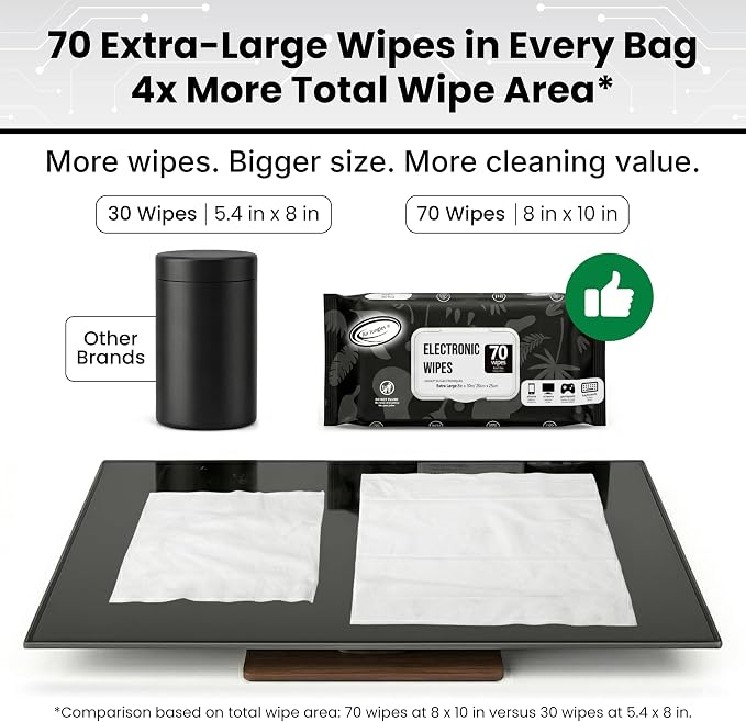 Air Jungles Electronic Wipes Screen Cleaner 70 Ct (Pack of 3), XL 8x10 Inch | No Cloth Needed, Cleaning LED Screen, TV, Computer, Tablet, Phone, Laptop, Monitor, Smart Watch, Headphone & Gaming Equipment