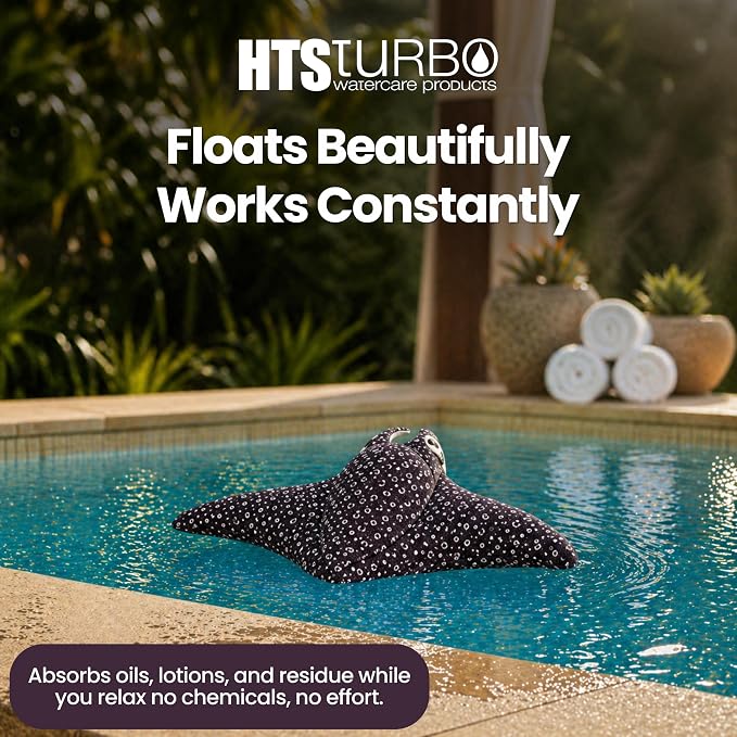 Swimming Pool & Swim Spa Scum Absorber - Real Natural Oil Absorbing Stingray, Premium Floating Sponge Absorbs Oil & Waterline Film, Machine Washable, Inground & Above Ground Pools