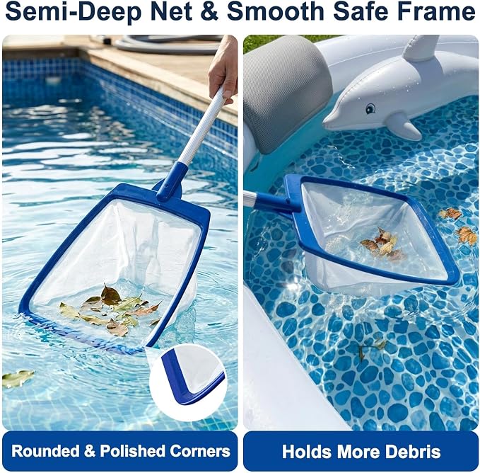 POOLAZA Hot Tub Skimmer Net Fine Mesh with Extendable Aluminum Handle 35 Inch - Hot Tub Net Skimmer for Leaf & Debris Removal, Heavy-Duty Spa Net for Hot Tub, Above Ground Pools & Small Pools