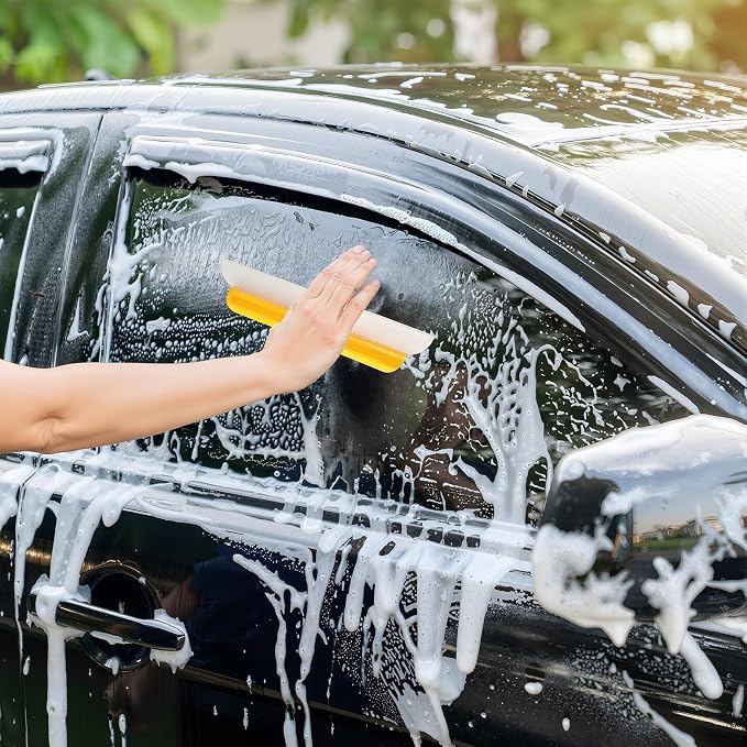 2 Pack 14 Inch Car Drying Squeegee Yellow Silicone Window Blade | Flexible Silicone for Drying Windshield Shower Glass, Bathroom Window Cleaner, T-bar Design, Long Handle Wash Tool