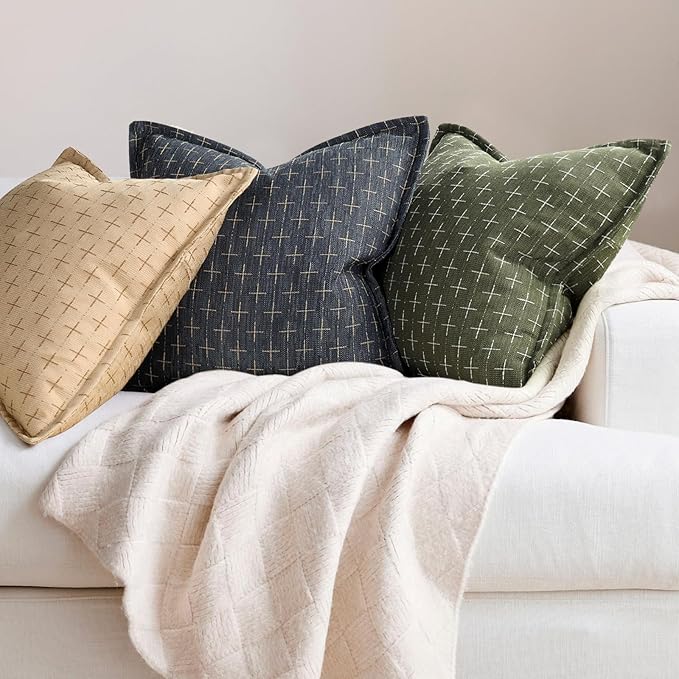 ZWJD Pillow Covers 22x22 Set of 2 Soft Polyester Textured Pillow Covers with Stylish Flange Edge Cozy Farmhouse Throw Pillows for Couch Bed Sofa Living Room