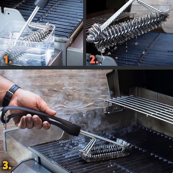 Kona 360 Clean Grill Brush – Powerful Grill Cleaner & BBQ Grill Brush for Outdoor Grill – Safe, Bristle BBQ Brush Grill Scraper, Accessory for Easy 30 Second Grill Cleaning - 18 Inch Long Handle | 18-in long handle, bristle brush with attached scraper,...