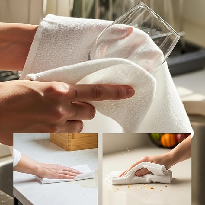 Dish Cloths Cotton| Kitchen Wash Cloth| Shop Towels Absorbent and Lint Free Flour Sack| Dishcloths for Kitchen Washing Dishes|Thick Absorbent Quick Dry Dish Rags | 24 Pack 13"x13" White