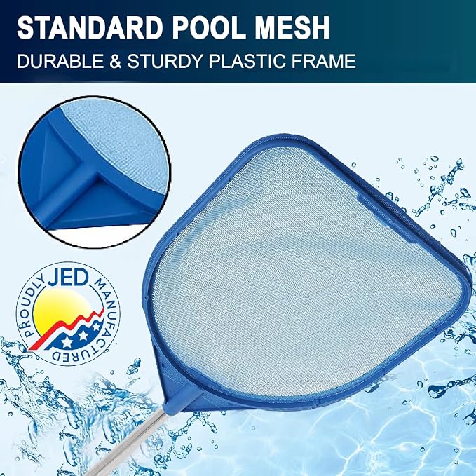 JED Pool Tools Pool Skimmer Net - Handheld Hot Tub Skimmer for Spa, Stock Tank Pool, Small Pool & Aquarium Cleaning (2 ft, Blue)
