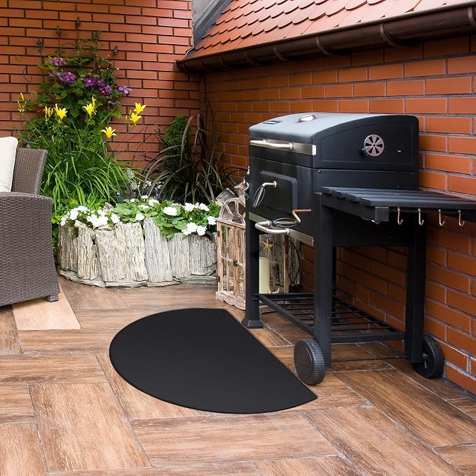 FLASLD Fireproof Fireplace Hearth Mat 28×48Inch, Oil-Proof Waterproof BBQ Protector for Decks and Patios, Hearth Rug Protects Floors from Sparks Embers, Black