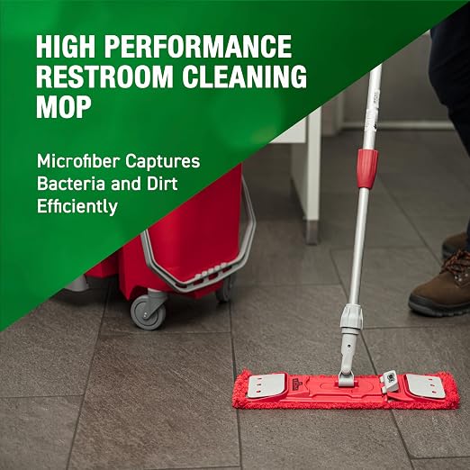 Unger Restroom Complete Mop Pack, Microfiber Pad & EZ Holder | SMCMR SmartColor system; microfiber flat pad for hygienic restroom cleaning; EZ holder included