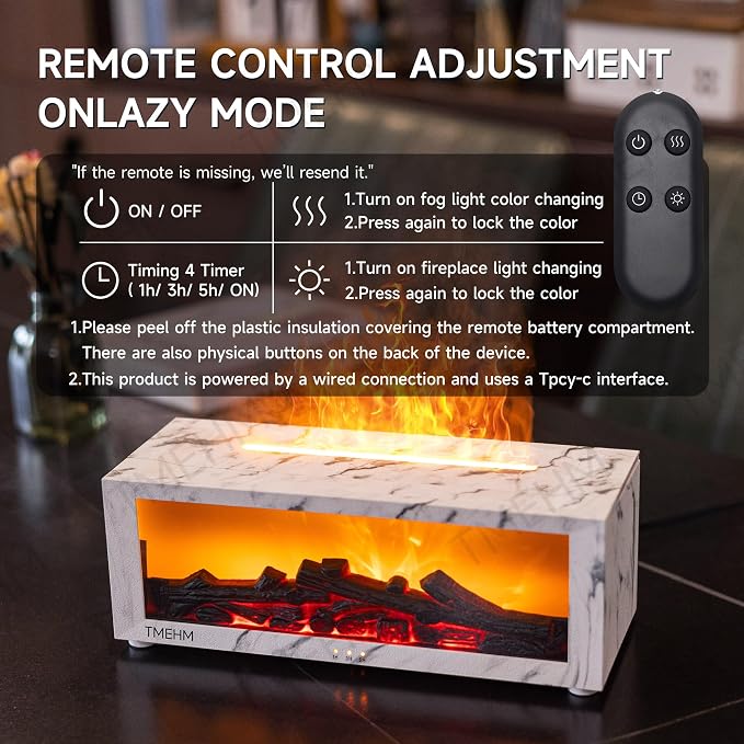 TMEHM Fireplace Flame Essential Oil Diffuser Humidifier, Aromatherapy | Ultrasonic Mist with 7 Colors and Timer for Home, Bedroom, Office, and Yoga