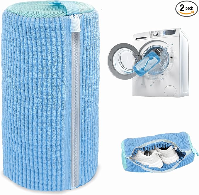 Shoe Washing Machine Bag,Laundry Shoe Bag for Washer and Dryer,Reusable Shoe Cleaning Bag for Sneakers,Tennis Shoes,With Self-locking Zipper, Microfiber Inside,Include Shoe Bag (Lite Blue - 1 Pack)