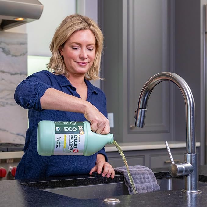 Instant Power Eco Clog Preventer - Enzyme Drain Cleaner Liquid and Deodorizer for Sink, Shower, Toilet, Garbage Disposal Cleaner, Bio-Based Drain Defense, Smell Remover and Odor Eliminator - 1 Gallon