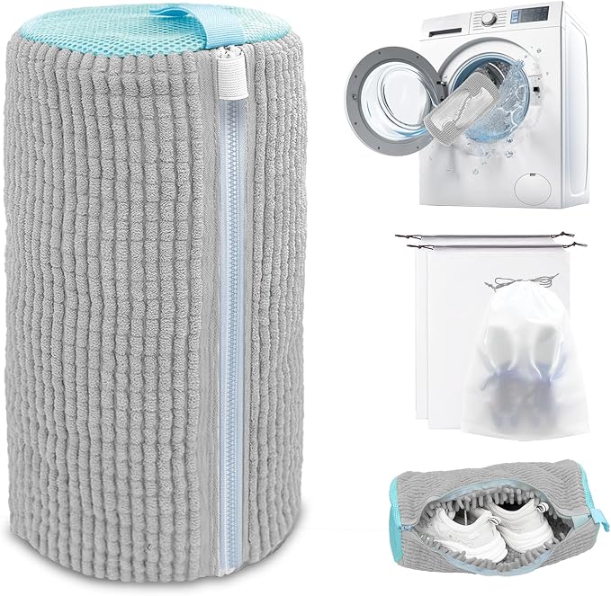 Shoe Washing Machine Bag,Laundry Shoe Bag for Washer and Dryer,Reusable Shoe Cleaning Bag for Sneakers,Tennis Shoes,With Self-locking Zipper, Microfiber Inside,Include Shoe Bag (Pro Grey - 1 Pack)