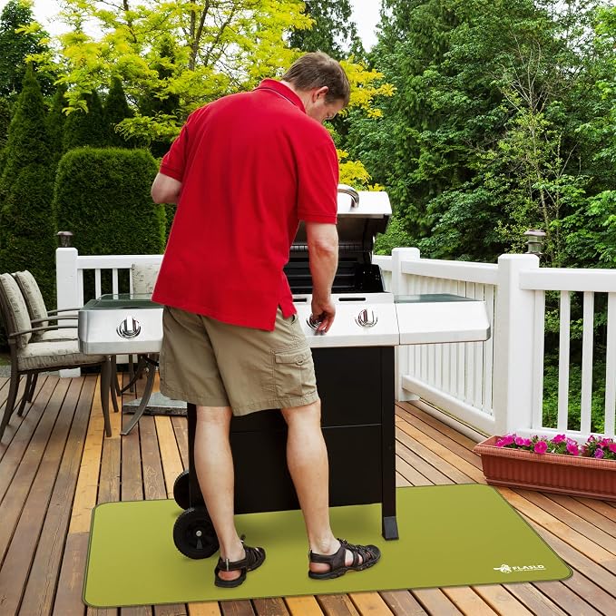 FLASLD Under Grill Mat 32 x 60 inches, Grill and Stove Protective Mat, Protects Decks and Patios from Grease Splashes, Silicone Fiberglass Flame Retardant Material, Spinach Green