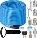 150FT Sewer Jetter Kit for Pressure Washer 5800PSI Drain Cleaner | 1/4" NPT Sewer Hose with 4 Jetting Nozzles, Handle Strap and Accessories for Long Distance Drain Cleaning