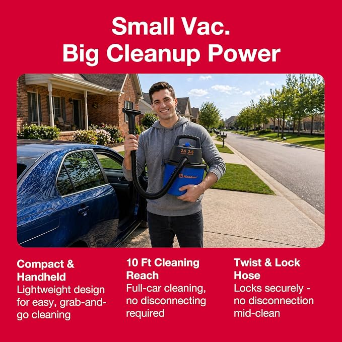 Koblenz WD-2.5L Wet Dry Vacuum Cleaner, Accessories Included, 2.5 PHP | 60 CFM, 10 Ft Reach, Twist-N-Lock Hose, Wall Mount, Small Shop Vac, Portable Shop Vac for Home Car Garage, Blue/Black, WD