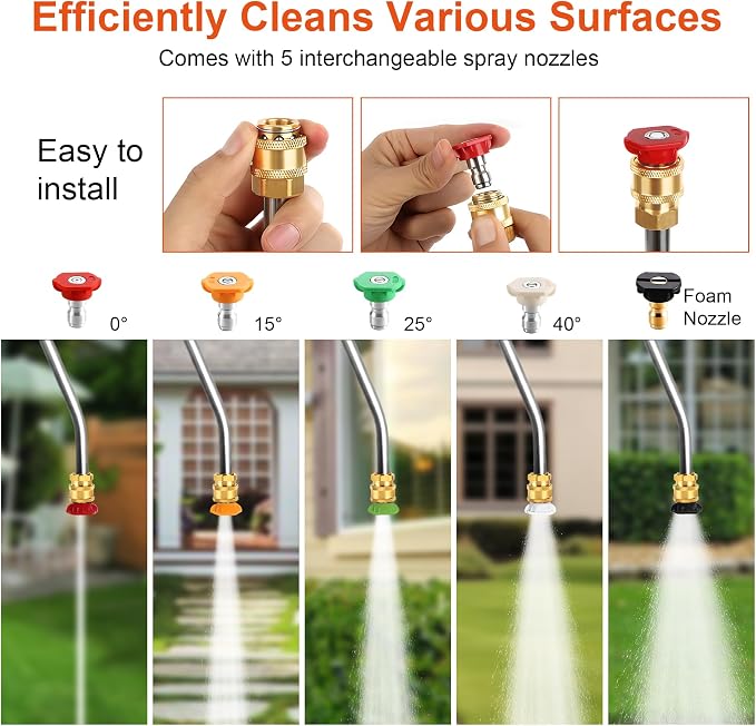 Telescoping Pressure Washer Wand 24 ft Pressure Washer Extension Wand 24 Feet Power Washer Extension Wand Aluminum with Brush Head,Gutter Cleaner, 5 Spray Nozzle Tips, 2 Hose Adapters, Support Belt