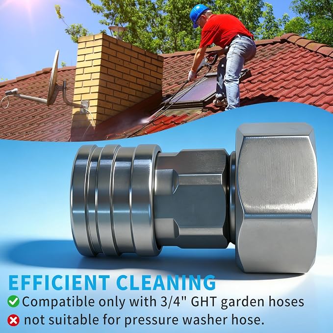 Stainless Steel Garden Hose to Pressure Washer Adapter for Car Wash Nozzle and Sprayer Attachment 3/4” GHT to 1/4” Quick Connect Convert Water Hoses to Power Washer Connector