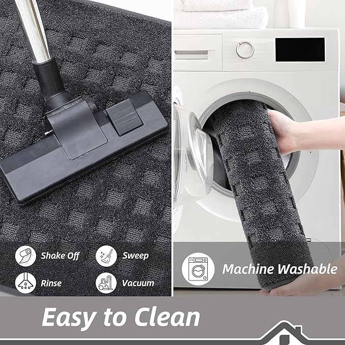 BEQHAUSE Waffle Door Mats Indoor 36"x60", Dog Mat for Muddy Paws Absorbent and Dirt Resist Floor Mats Non-Slip Washable Rugs for Entryway, Welcome Mat for Front Back Door, Muddy Wet Shoes, Dark Grey