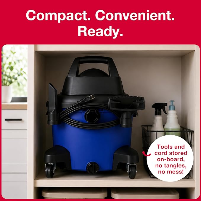 Koblenz WD-16 L4 Wet Dry Vacuum Cleaner, 16 Gallon Wet Dry Vac, 6.5 PHP | 3-in-1 Suction & Blower, CLICK-N-LOCK Hose, Drain Plug, Big Vacuum Cleaner for Carpet & Floors, Swivel Casters, Black/Blue