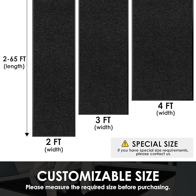 3′ x 35′ Front Door Mat Indoor Outdoor Entrance, Commercial Floor Mat Heavy Duty Dirt Trapper Entryway Doormat, Custom Size Non Slip Rubber Backing Welcome mat, Door Mat for High Traffic Area