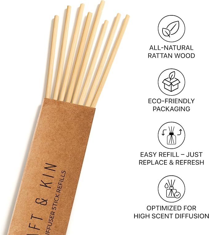 Craft & Kin Reed Diffuser Sticks – 3-Pack of 8 Natural Rattan Diffuser Sticks – Eco-Friendly Reed Replacement for Essential Oil Diffusers – Home Fragrance Accessory for Bedroom & Bathroom