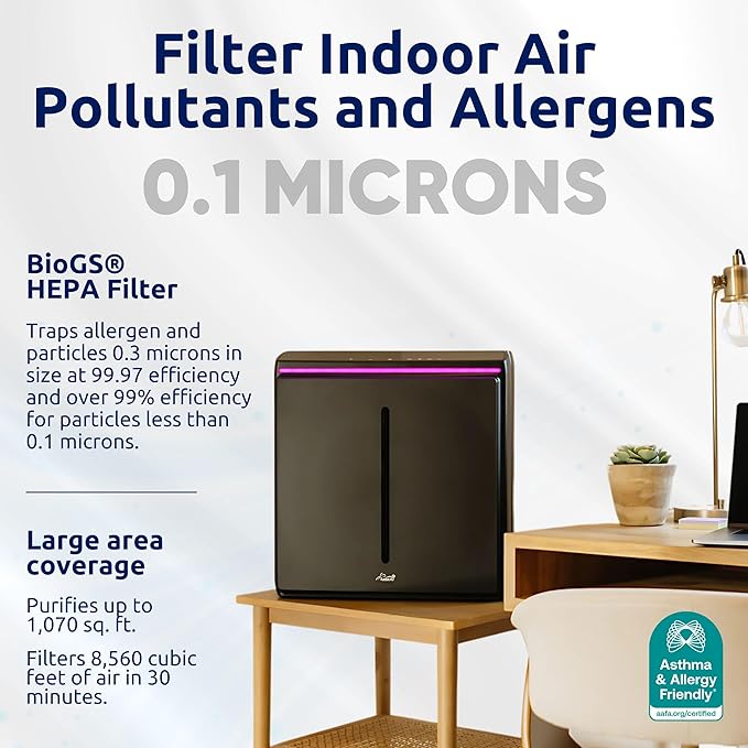 Rabbit Air, A3 SPA-1000N Air Purifiers for Home, Ultra Quiet HEPA Air Purifier - Wall Mountable Air Purifiers for Home Large Room, Allergies, Dust, Mold, Smoke & VOCs - (Black, Toxin Absorber Filter)